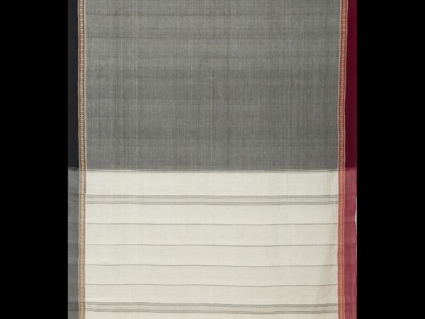 Gray Rudraksha Border Handloom Kanchi Cotton Saree - Yazhi Silks